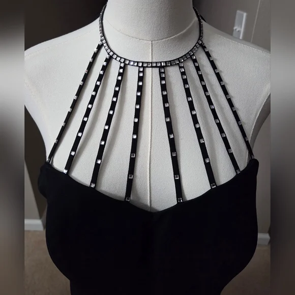 Daymor Couture Black Jeweled Halter Pelpum Evening Gala Gown Size 10 - Picture 2 of 12